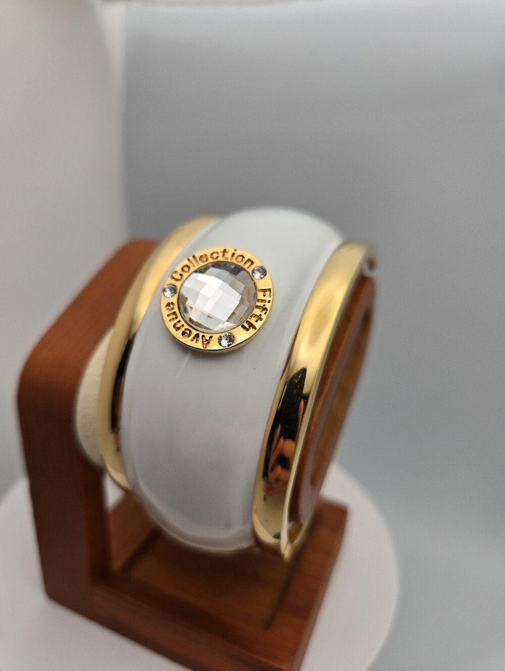 Butler Fifth Avenue Collection Cream Enamel Gold Tone Cuff Bracelet 2.5" Vintage
